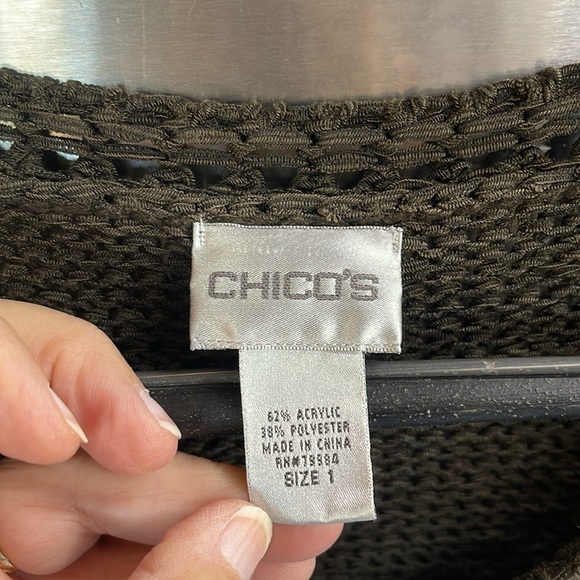 Chico's women’s size 1 (M) brown crochet sweater with sleeve and v-neck detail - Picture 2 of 11